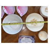 Mixed Vintage Tableware Set with Glass Goblets, Plates, Bowls, and Decorative Tray