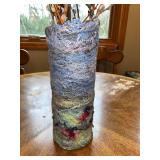 Handcrafted Felted Wool Vase with Faux Pussy Willow Stems