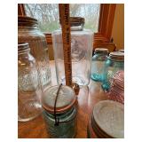 Large Collection of Vintage Mason Jars and Decorative Glass Bottles