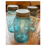 Large Collection of Vintage Mason Jars and Decorative Glass Bottles
