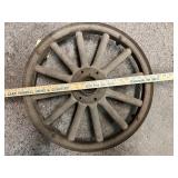 Antique Wooden Wagon Wheel with Metal Rim - 18 Inch Diameter