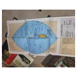 Book Collection with World Map - Muscle Cars, Genealogy, Founding Fathers, The Hooked X