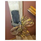 Antique Wooden Skis with Decorative Ribbon