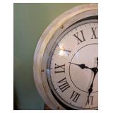 Large Wall Clock with Roman Numerals, Distressed Wood Frame, 25 Inch Diameter