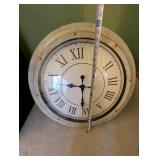 Large Wall Clock with Roman Numerals, Distressed Wood Frame, 25 Inch Diameter