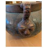Brazilian Handcrafted Pottery Vessel with Handles and Geometric Designs
