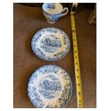 Collection of Vintage China Dishes Including Blue Transferware and Floral Bowls