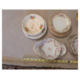 Collection of Vintage China Dishes Including Blue Transferware and Floral Bowls