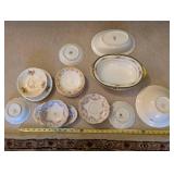 Collection of Vintage China Dishes Including Blue Transferware and Floral Bowls