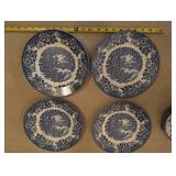 Collection of Blue and White Patterned Porcelain Plates and Bowls