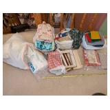 Large Assorted Fabric and Crafting Material Lot with Frames and Batting