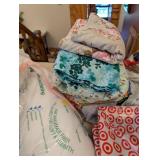 Large Assorted Fabric and Crafting Material Lot with Frames and Batting