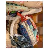 Large Assorted Fabric and Crafting Material Lot with Frames and Batting