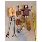 Collection of Vintage Wooden Shoe Stretchers and Cloth Doll