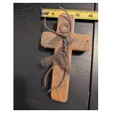 Rustic Wooden Wall Cross with Burlap Detail 7 Inch