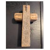 Rustic Wooden Wall Cross with Burlap Detail 7 Inch