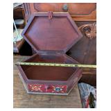 Hand-Painted Hexagonal Wooden Jewelry or Trinket Box