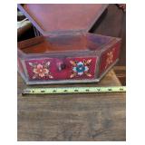 Hand-Painted Hexagonal Wooden Jewelry or Trinket Box