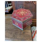 Hand-Painted Hexagonal Wooden Jewelry or Trinket Box