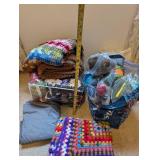 Large Lot of Handmade Crochet Blankets and Yarn Assortment