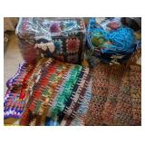 Large Lot of Handmade Crochet Blankets and Yarn Assortment