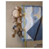Collection of Baby Blankets and Plush Bears including GUND Wooly Bear