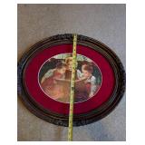 Antique Oval Framed Print of Children Reading with Ornate Floral Detail