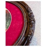 Antique Oval Framed Print of Children Reading with Ornate Floral Detail