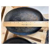 3 cast-iron pieces- corncob cornbread pan, serving skillet, and a flat round skillet