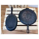 3 cast-iron pieces- corncob cornbread pan, serving skillet, and a flat round skillet