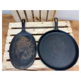 3 cast-iron pieces- corncob cornbread pan, serving skillet, and a flat round skillet