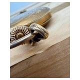 Working Hampden railroad pocket watch with engraved cabin motif