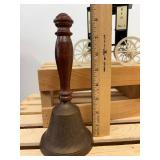 Antique handheld brass school Bell cast-iron and mailman John Deere wagon