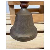 Antique handheld brass school Bell cast-iron and mailman John Deere wagon