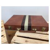 Miscellaneous lot of backgammon game and metal military ammo storage