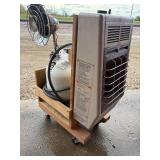 Homemade portable heating unit contains propane tank, Mr. sunny and attached furnace
