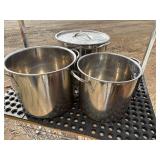 3 stainless steel stock pots with one lid