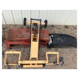 Two sets of metal car ramps, and one hydraulic lawnmower lift
