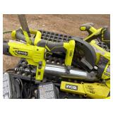 18 V lithium Ryobi lot 4 Batteries, 3 Chargers and 7 Tools (Drill, Branch Trimmer, Greaser, Circular Saw, Precipitating Saw, Weed Wacker