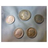 Silver Quarter and 4 Silver Dimes