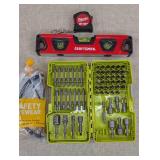 Tool Set with Drill Bits, Level, Tape Measure, and Safety Glasses