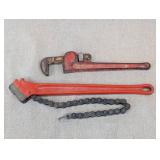 Set of Fuller and Ridgid Pipe Wrenches