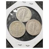 3 US MERCURY DIMES 1934 1936-S 1943-D