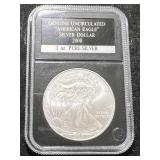 2008 AMERICAN SILVER EAGLE 1 TROY OZ .999 FINE SILVER SLABBED UNC