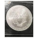 2008 AMERICAN SILVER EAGLE 1 TROY OZ .999 FINE SILVER SLABBED UNC