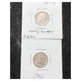 2 US ROOSEVELT DIMES 1946 1958-D