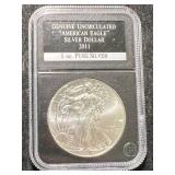 2011 AMERICAN SILVER EAGLE 1 TROY OZ .999 FINE SILVER SLABBED UNC