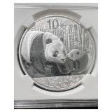 2011 CHINESE PANDA 1 TROY OZ .999 FINE SILVER NGC MS69
