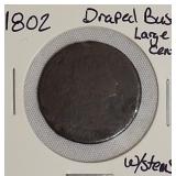 1802 Draped Bust Large Cent with Stems.