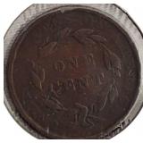 1839 Coronet Liberty Head Large Cent – 9 Over 6.